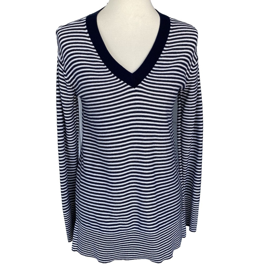 Tommy Hilfiger Women S Top Shirt Sweater Knit Stripe V-Neck Pullover Long Sleeve
